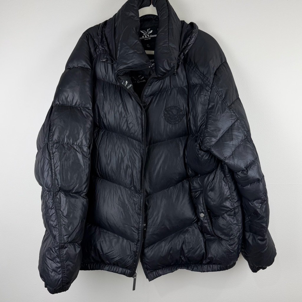 Triple FAT Goose Black Puffer Jacket Down Fill Retractable Hood 3xl